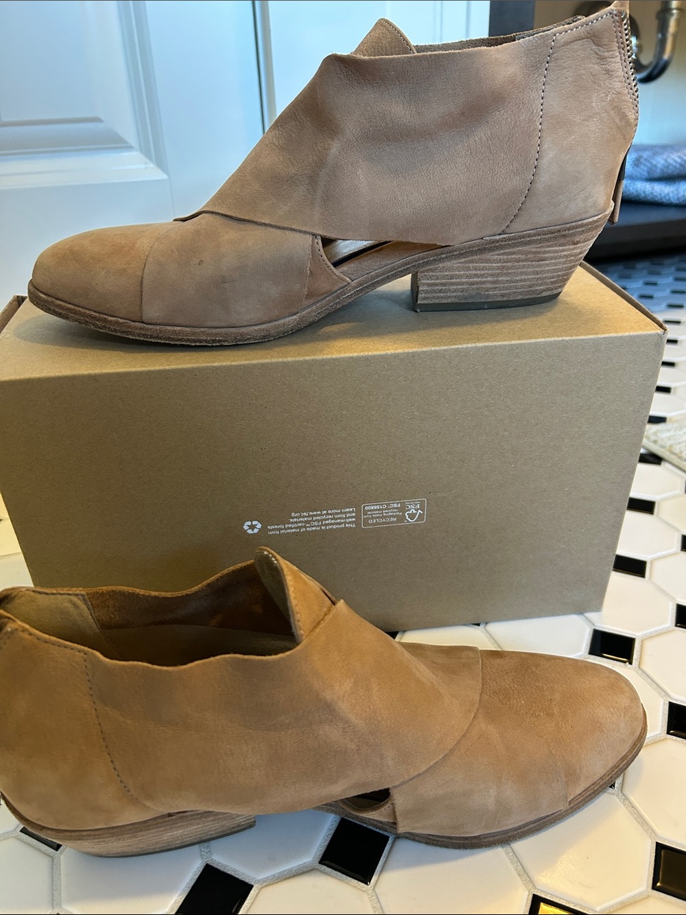 Eileen Fisher Tan Suede Cutout Ankle Booties